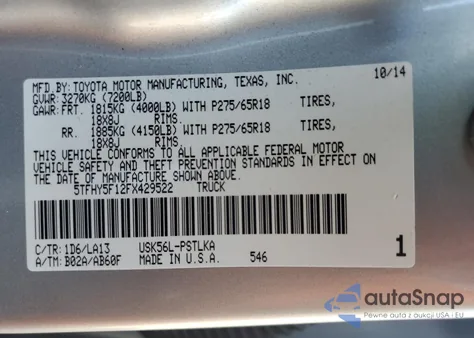 2015 Toyota Tundra Crewmax Limited from USA, damaged, VIN 5TFHY5F12FX429522